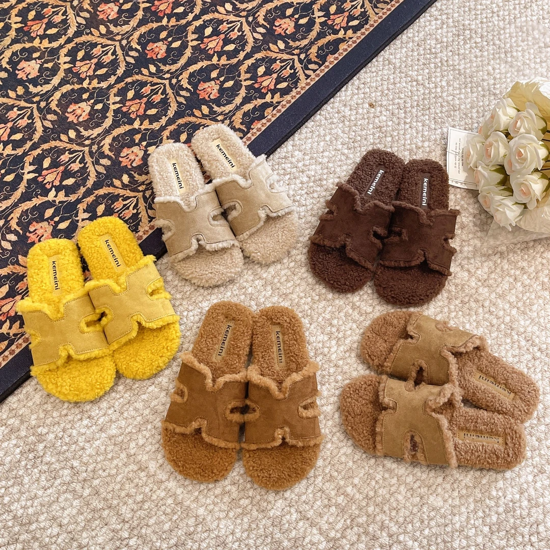 复古法式毛毛拖鞋外穿一字拖鞋女2025秋冬季新款时尚百搭软底毛拖