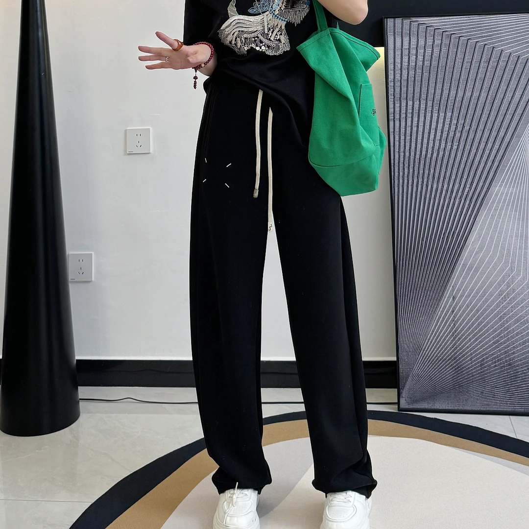 自由态 兰精莫代尔垂感刺绣休闲裤周青青春夏新款卫裤大码女装新