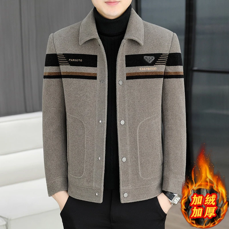 2025年冬季新款呢子夹克男士时尚休闲毛呢外套大衣加绒高级感男装