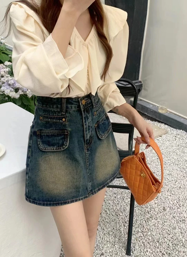 复古牛仔半身裙高腰显瘦设计感包臀短裙甜酷风夏季