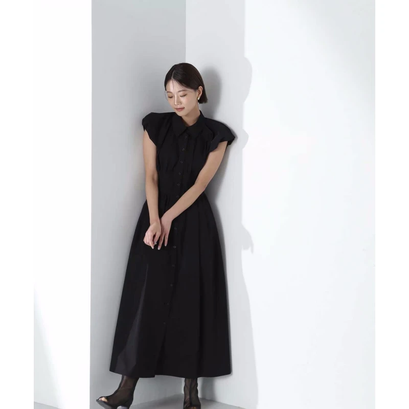 【DD外贸】 N 夏季新款 4月预定款气球袖纯色休闲连衣裙显瘦气质