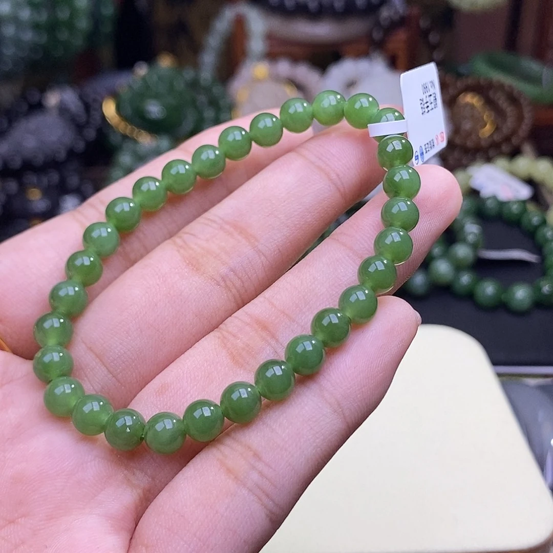 和田玉未镶嵌颈饰碧玉阳绿手串6mm