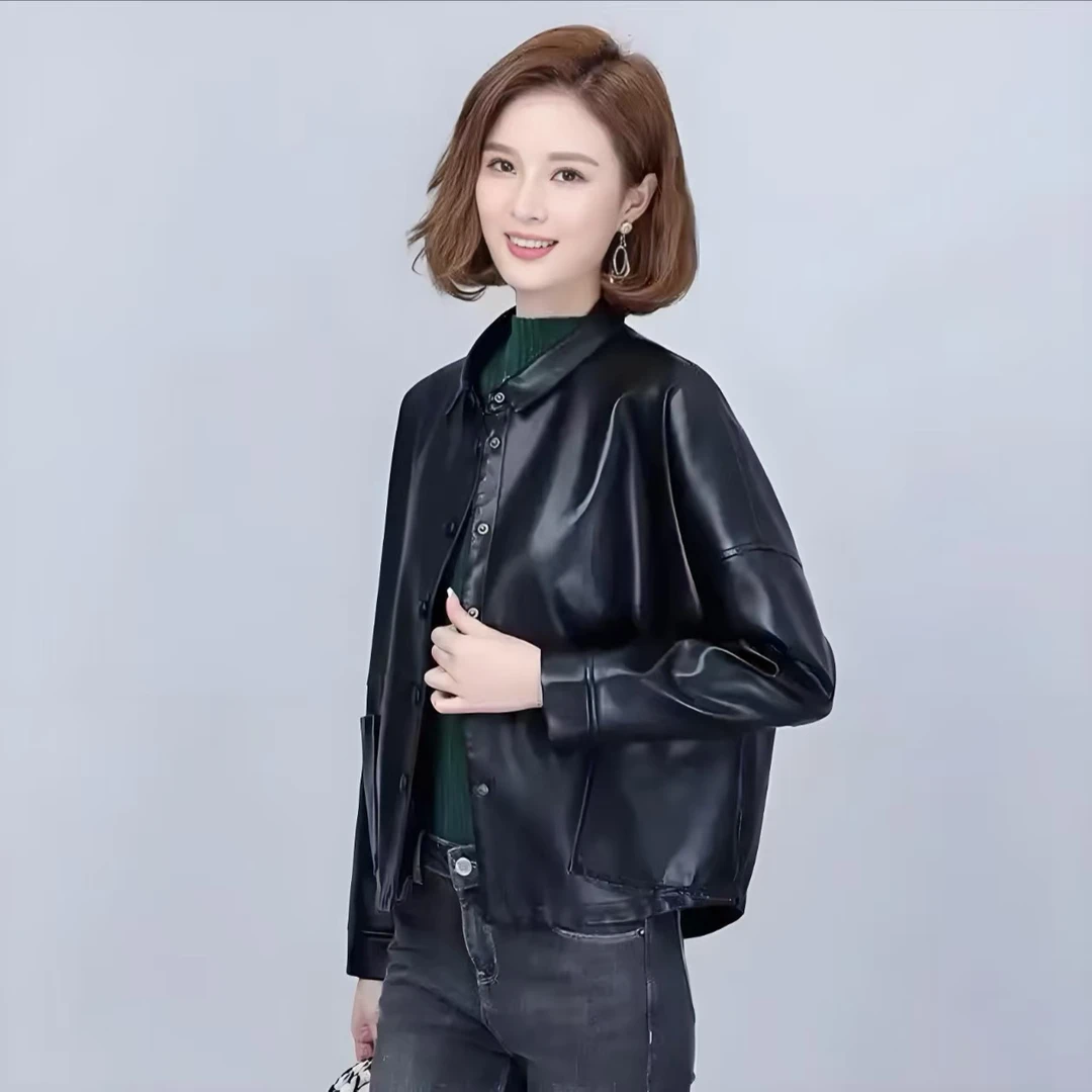 短款半开领宽松皮衣休闲外套温婉风微瑕款(已直播间款式为准)
