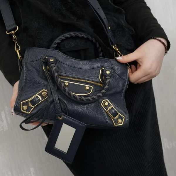 大吉中古/巴黎世家蓝金mini机车斜挎包