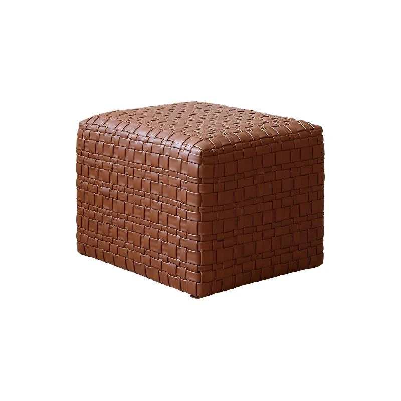 【KRK】极简风客厅纯手工编制高端手袋皮 艺术皮艺大小编织凳