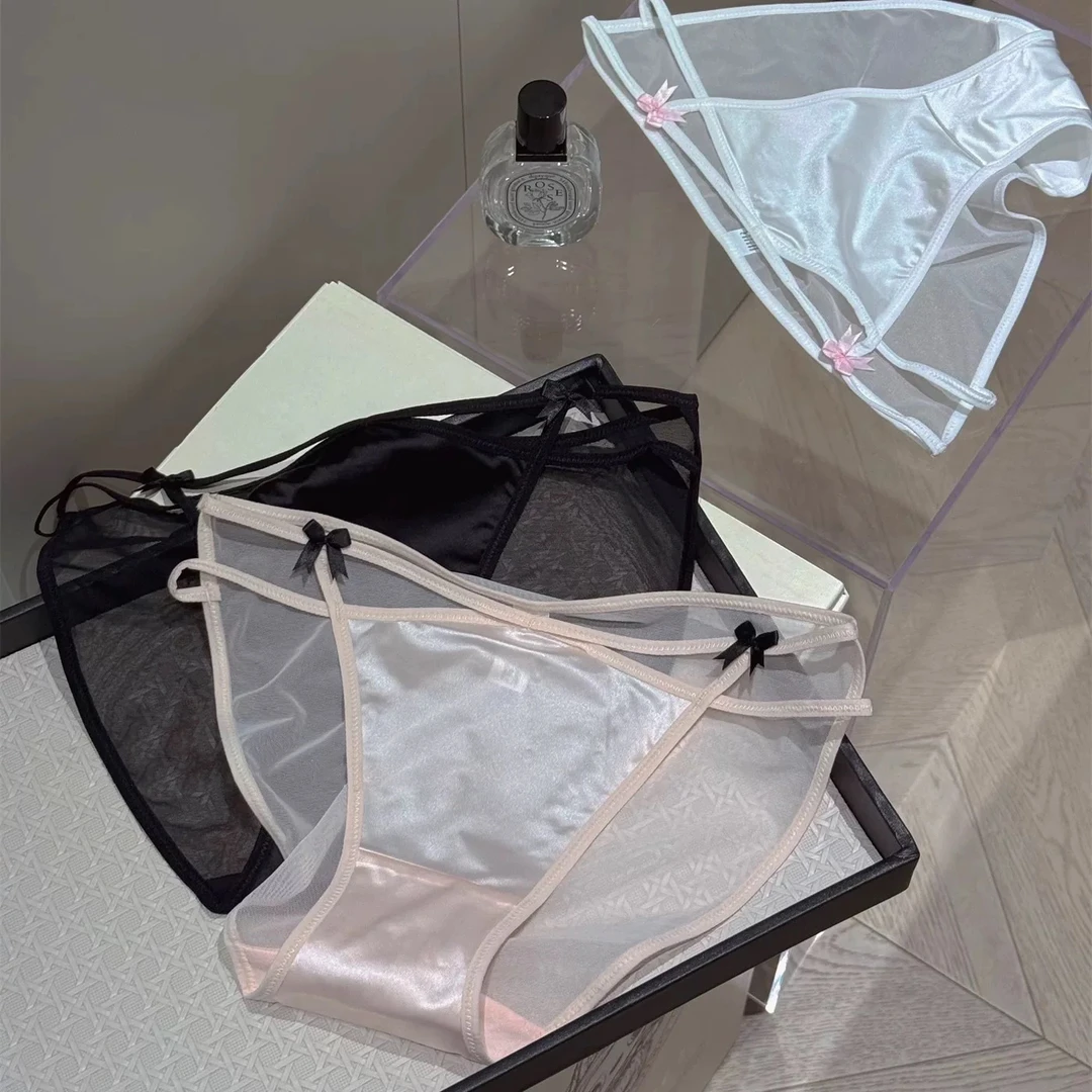 可爱爆棚款~女士内裤网纱蕾丝 柔软轻盈细腻蝴蝶结装饰低腰三角裤