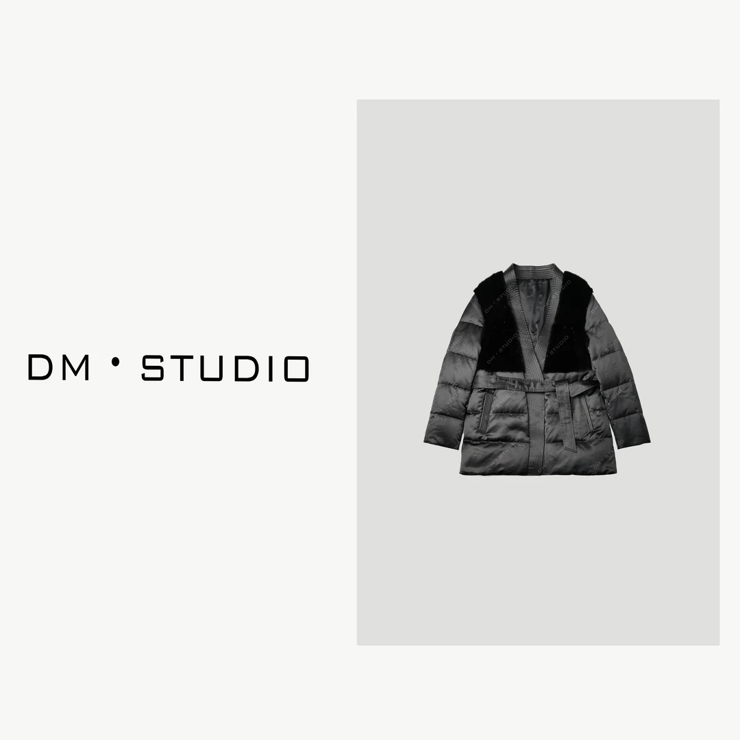 DEDM•STUDIODM/秋冬保暖V领貂毛领中长款腰带鹅绒外套（HN-28091）