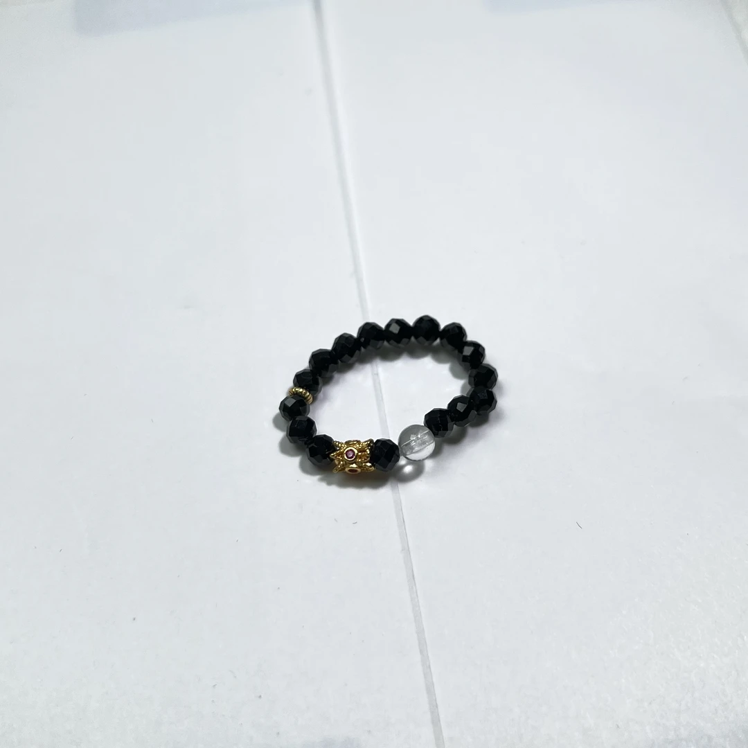 黑尖晶白水晶戒圈s925 KT24120701