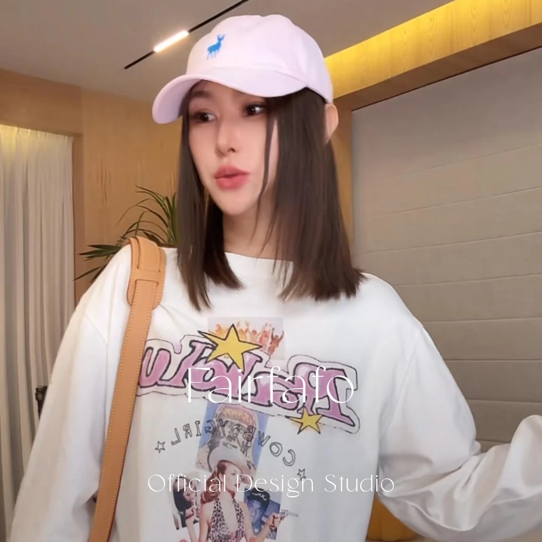 【复古星星人像长袖】CXCL58190早秋新款休闲潮款宽松户外百搭T恤