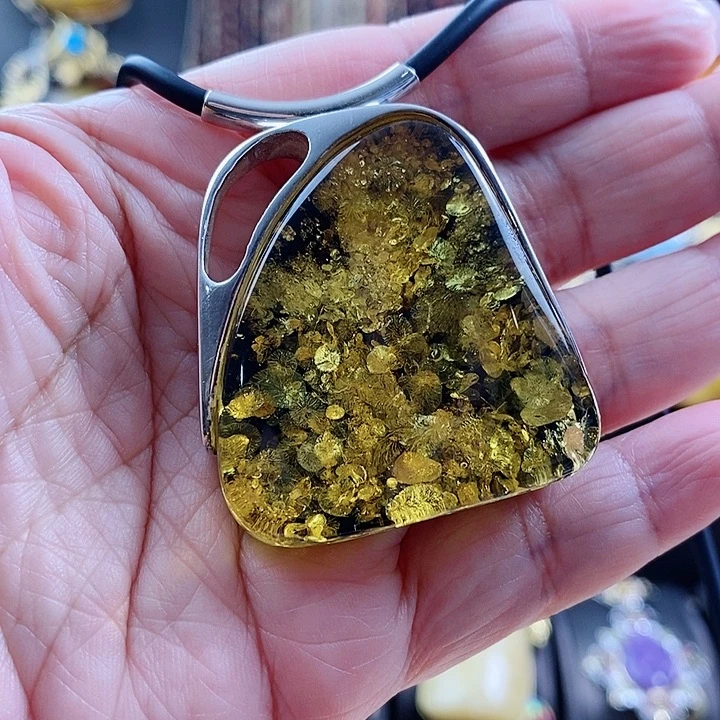 琥珀颈饰银S925镶嵌吊坠