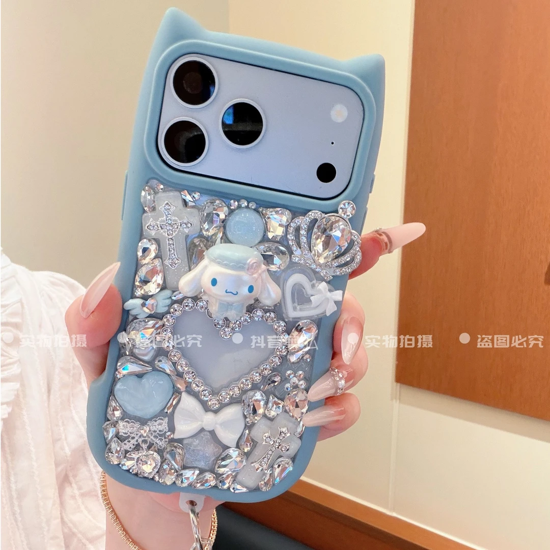 蓝猫耳满钻大耳狗适用于苹果iPhone17promax手机壳16手工15千金风