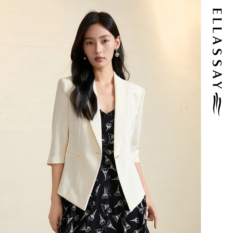 ELLASSAY歌力思2025夏季新款桑蚕丝优雅气质西装女EWD365T012DX
