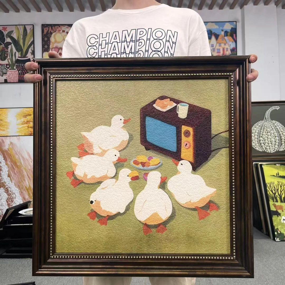 现代卡通餐厅鸭鸭乐园轻奢装饰画高级感卧室餐厅壁画装饰画5050