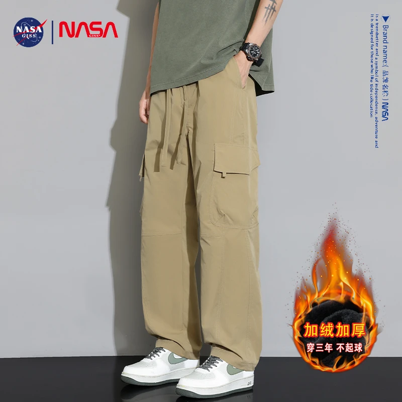NASA男士秋冬季加绒加厚潮牌亲肤透气防刮耐磨宽松工装休闲长裤