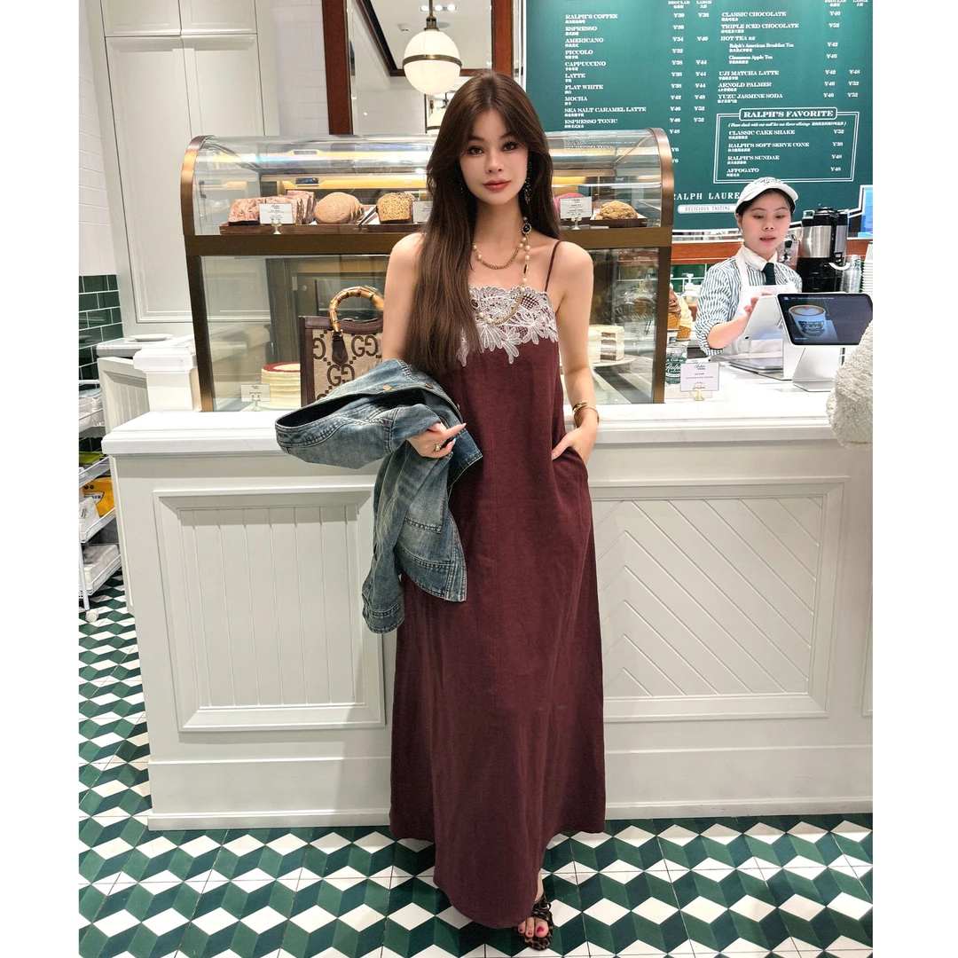 郭甜心【邂逅优雅】25早春新款小众设计气质水溶吊带连衣裙C-02005