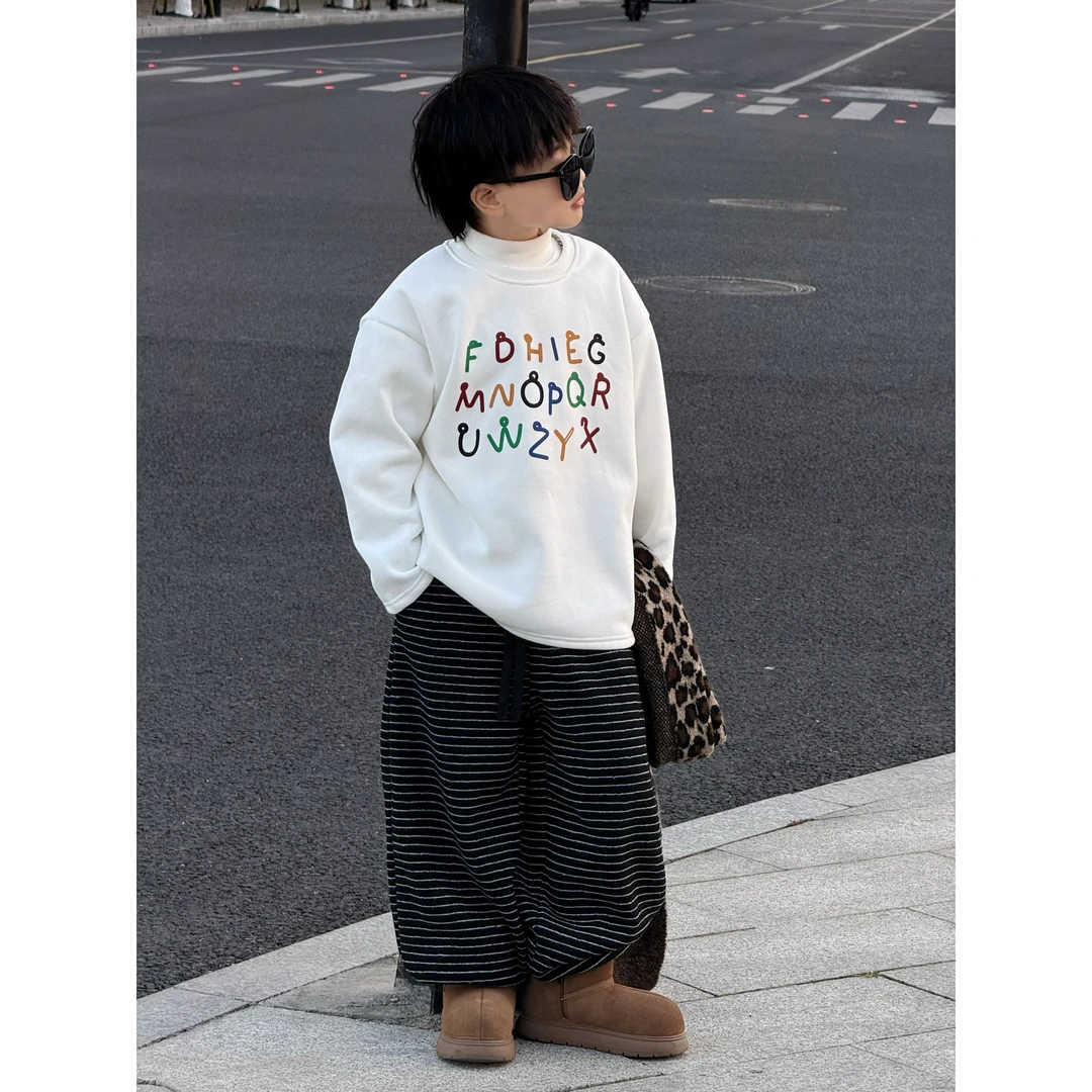 THE LUHAN【逃学威龙】秋冬加绒彩色字母卫衣T恤亲子装男童24693