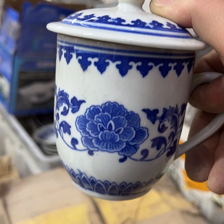 摆件陶景德镇青花芙蓉花办公杯