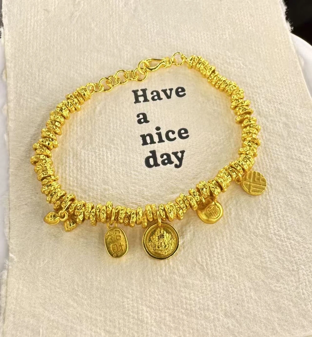 铜合金手链 7.铜合金手链  手工制作黄财神盘缠手串