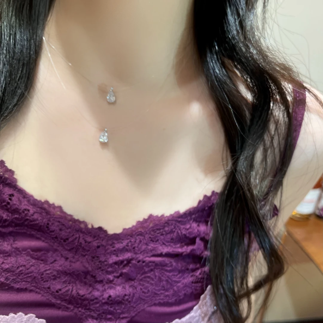 黑糖【耳饰】简约透明隐形链水滴项链锁骨链X063