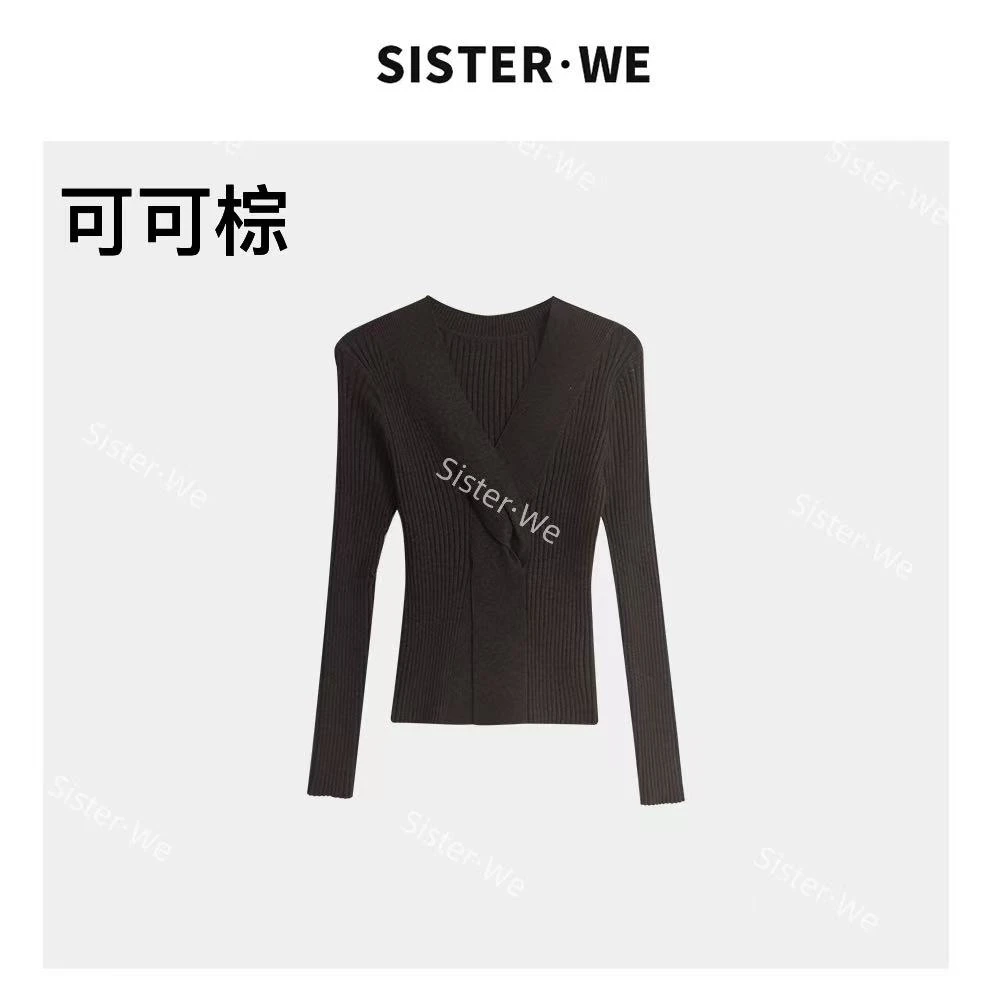 【no退no换】薇姐【温织】Sister·We秋冬修身v领交叉扭结针织衫6850