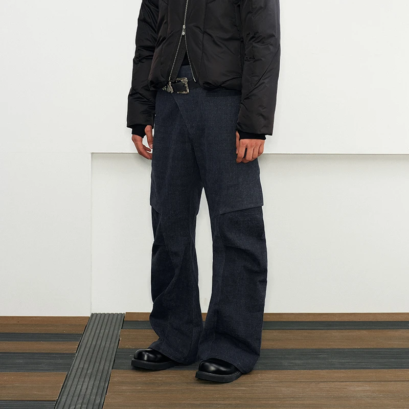 KREATE 24AW 立体弯刀剪裁廓形宽松休闲裤男秋冬斜门襟直筒长裤