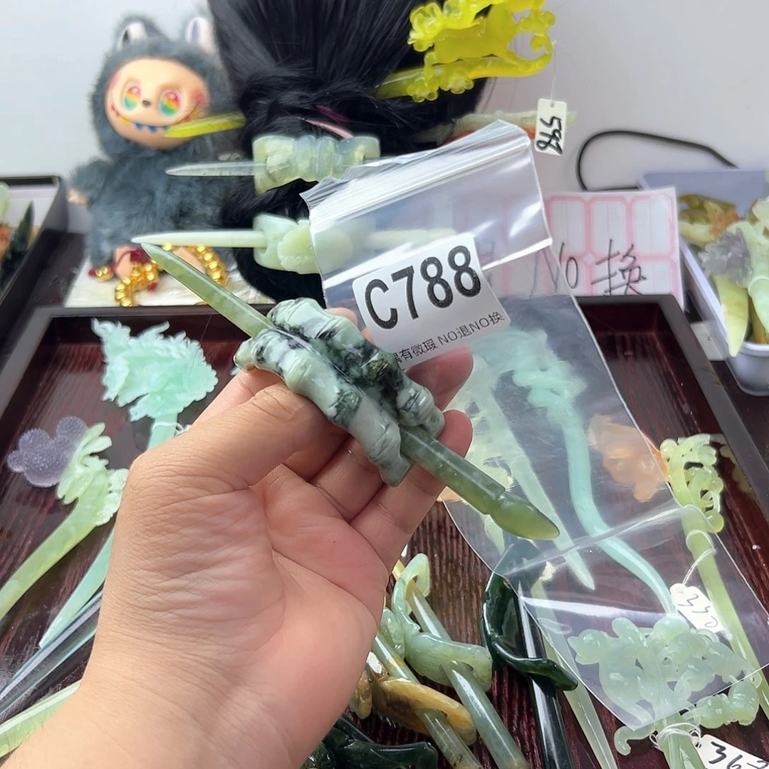 合金蛇纹石玉发饰小***啊
