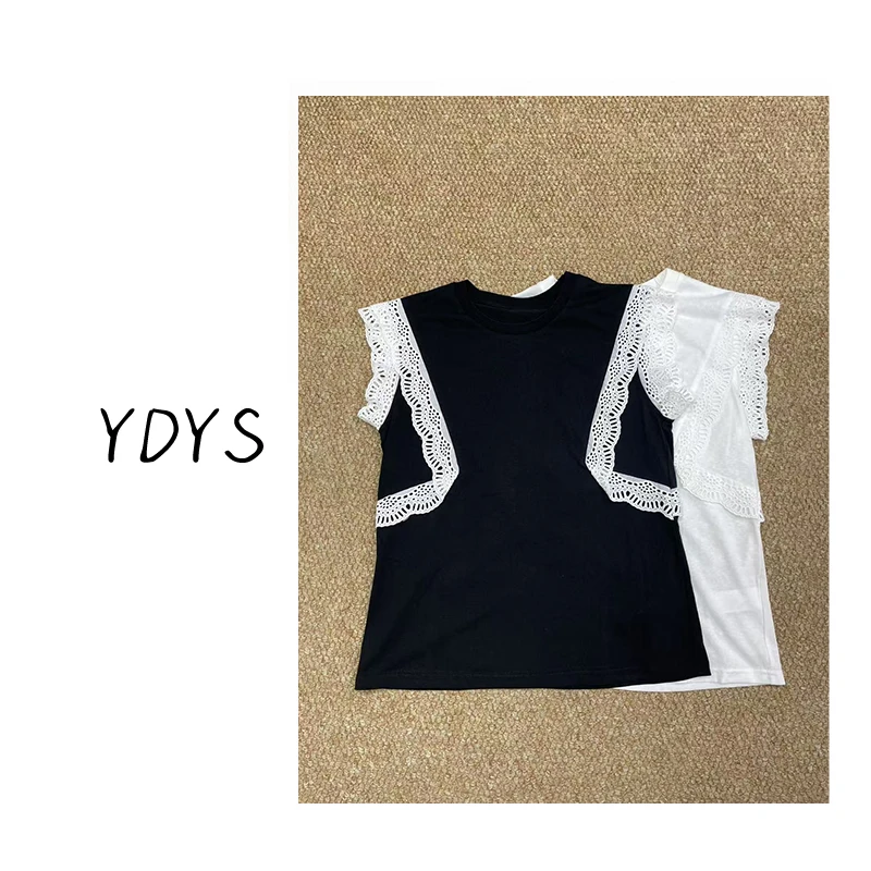【YDYS】25K00142 2025新款时尚气质小众蕾丝设计感短袖T恤