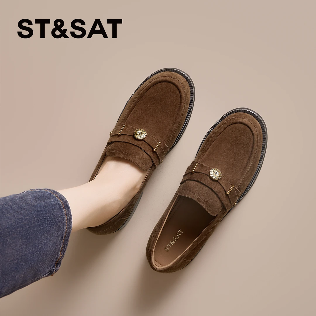 星期六女鞋秋季潮流上班鞋子绒面小皮鞋百搭千金风软底轻奢乐福鞋