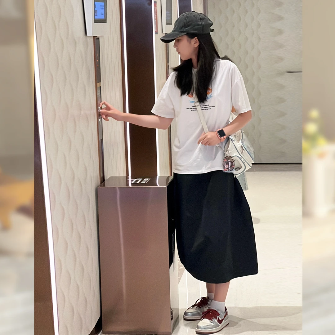 mini旦童装儿童韩版时髦卡通短袖T恤+工装半裙