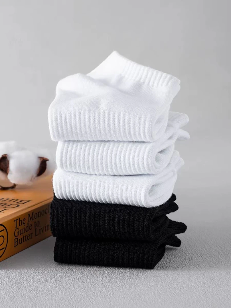 JESSEI睿纯色吸汗短中长筒男短袜薄款中筒短筒棉袜