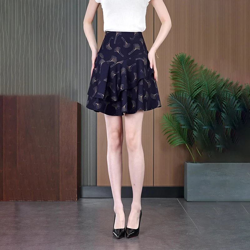 2025新款时尚百褶裙半身裙春夏女裙子高腰显瘦a字印花蛋糕短裙