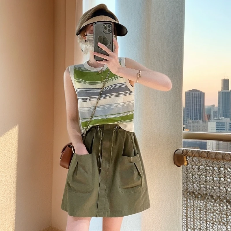 洋气新款条纹多巴胺外穿背心辣妹针织背心修身无袖夏打底2025彩色