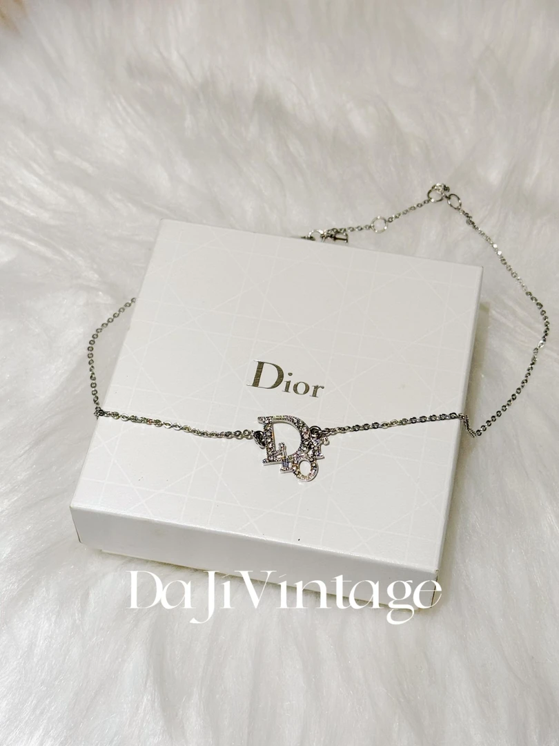 95新  大吉中古/Dior迪奥字母水钻银色项链