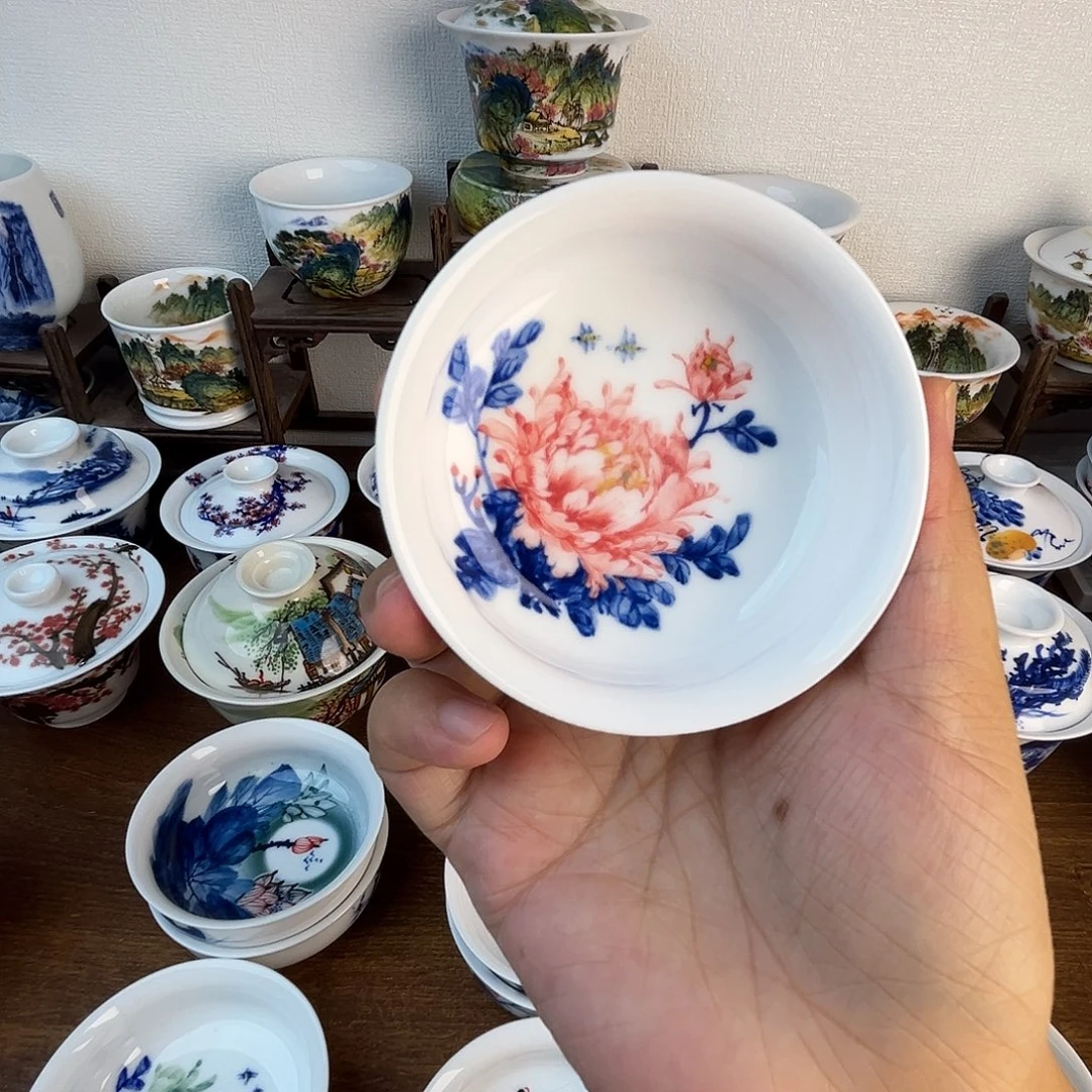 忠意堂釉下彩红牡丹