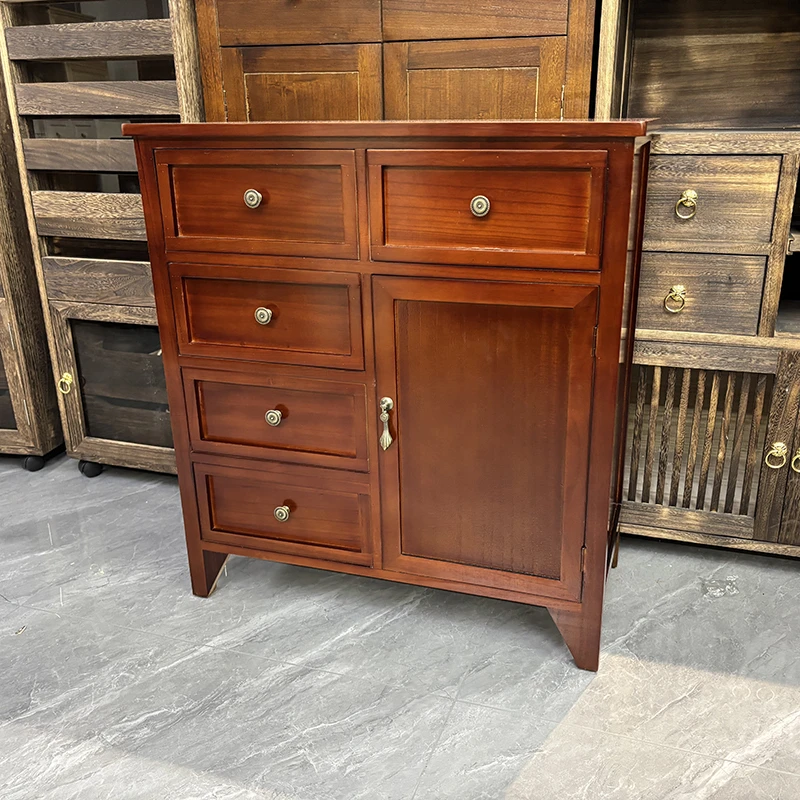 70*35*75cm  胡桃色5抽1门斗柜收纳柜客厅餐边柜