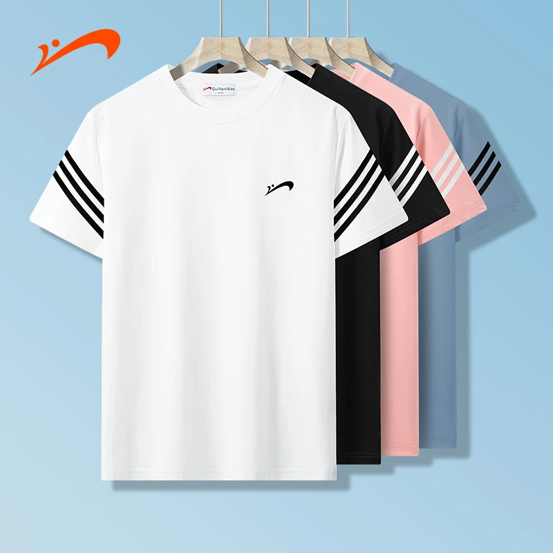贵人鸟2025夏季重磅棉百搭情侣T恤透气圆领休闲运动短袖男8319