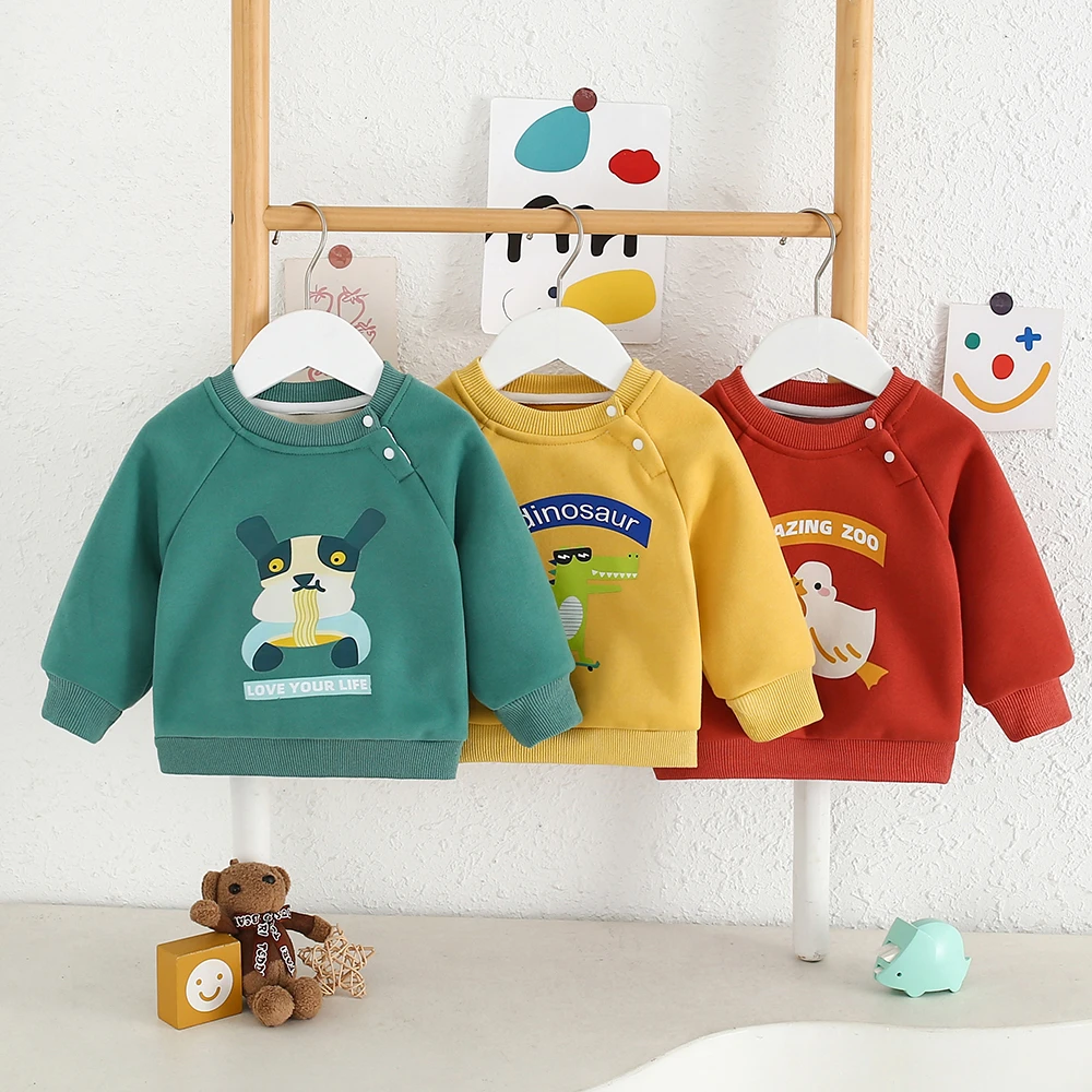 新款宝宝秋冬款男女宝可爱卡通舒适加绒插肩卡通动物造型卫衣