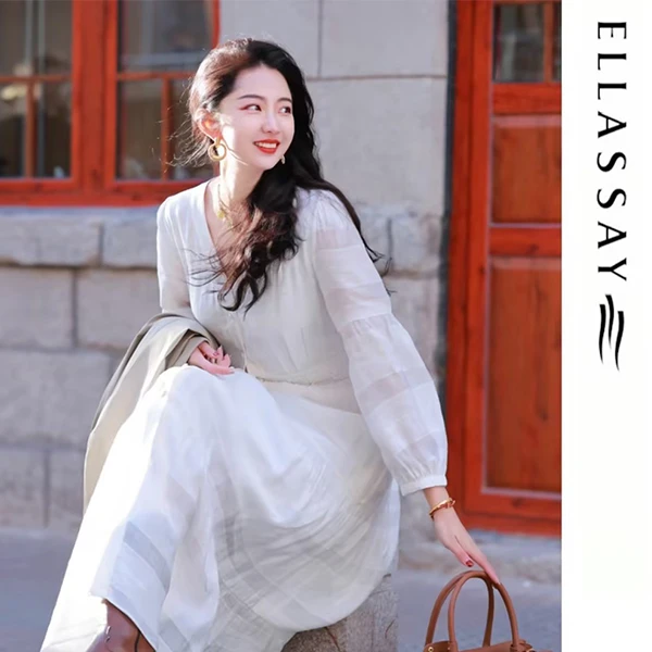 【欧若风】ELLASSAY歌力思春夏短款收腰初恋白色连衣裙EWB351Y02000