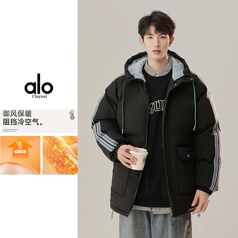 ALO CLAYNAL秋冬季新款男士情侣款保暖棉服连帽潮流条纹棉服外套