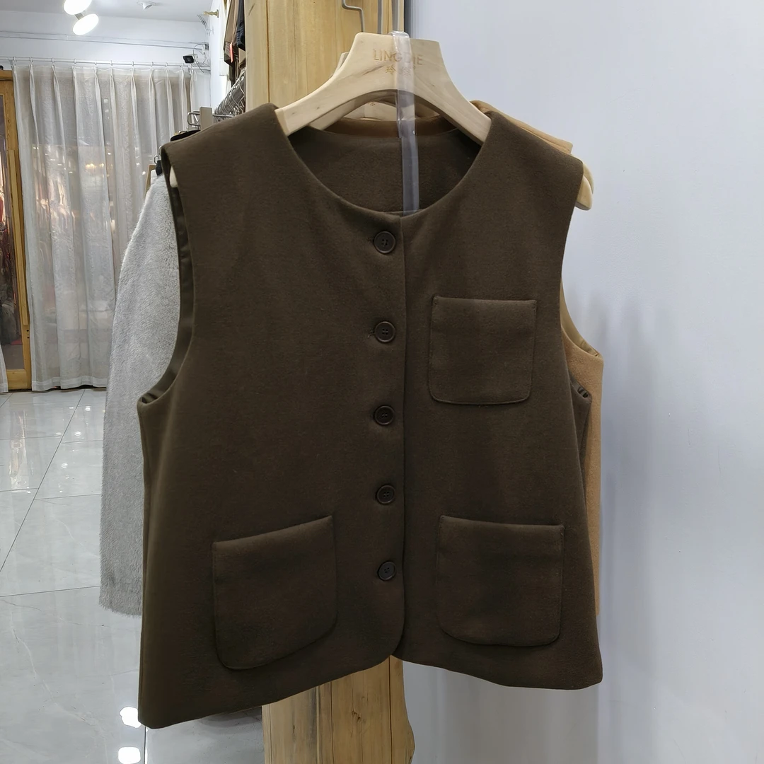 （断码捡漏） 090 羊驼绒绒百搭短款单排扣毛马甲气质纯色女士简约