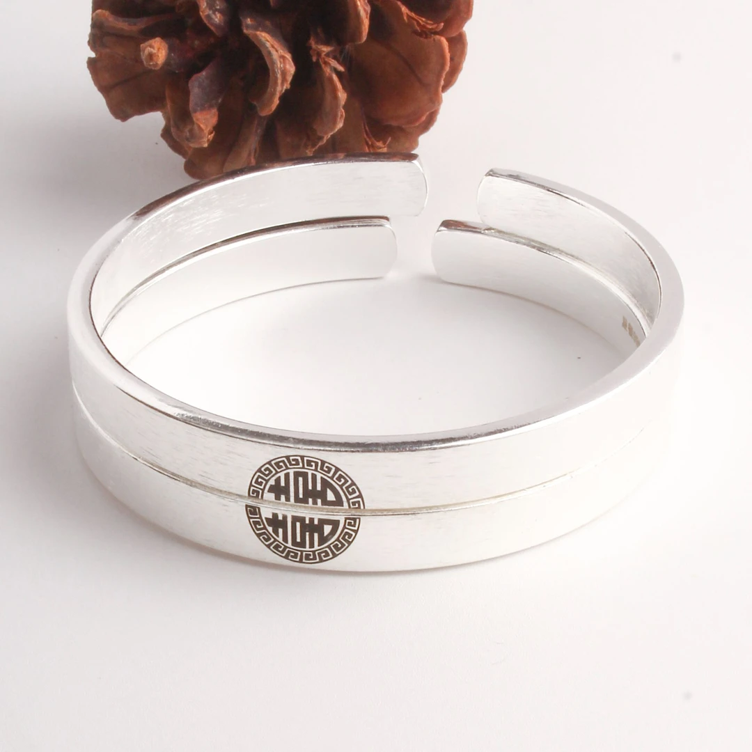 足银手镯 3号链接【开口手镯】发货带证书带礼盒