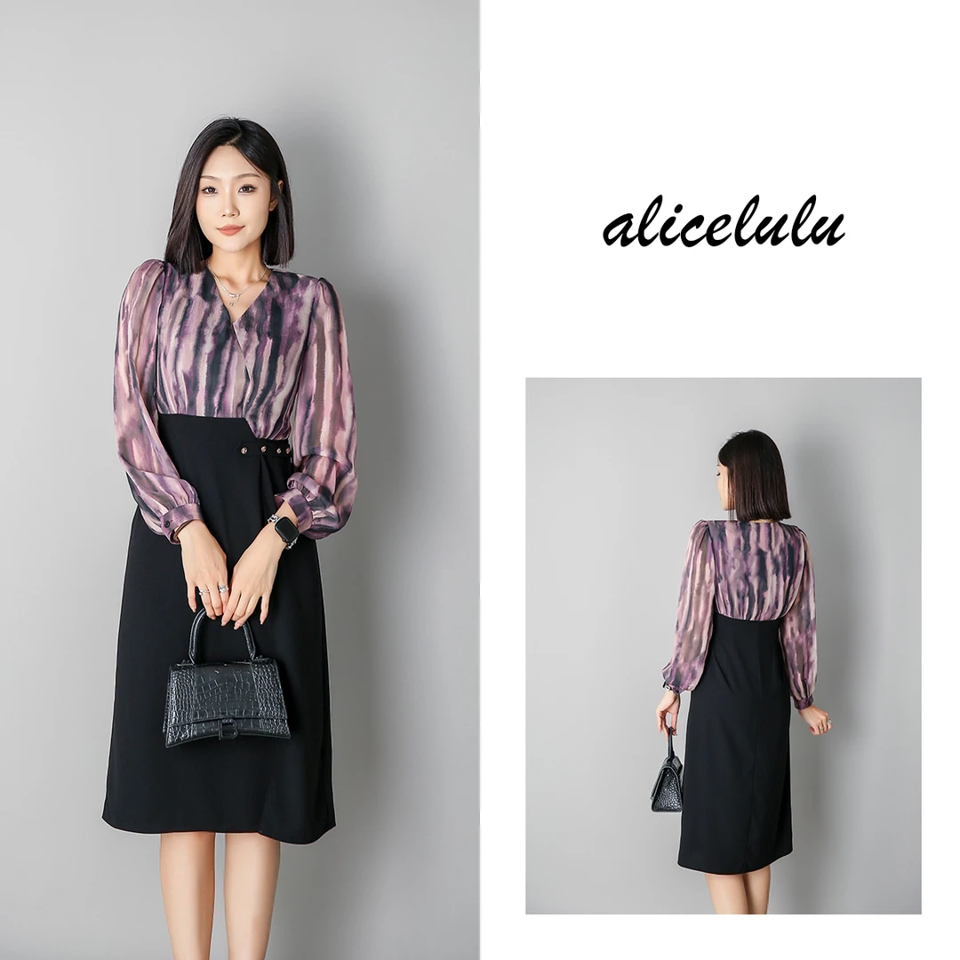 6 ALICE “墨染江山”连衣裙 晕染水墨 优雅拼接 S2139036J