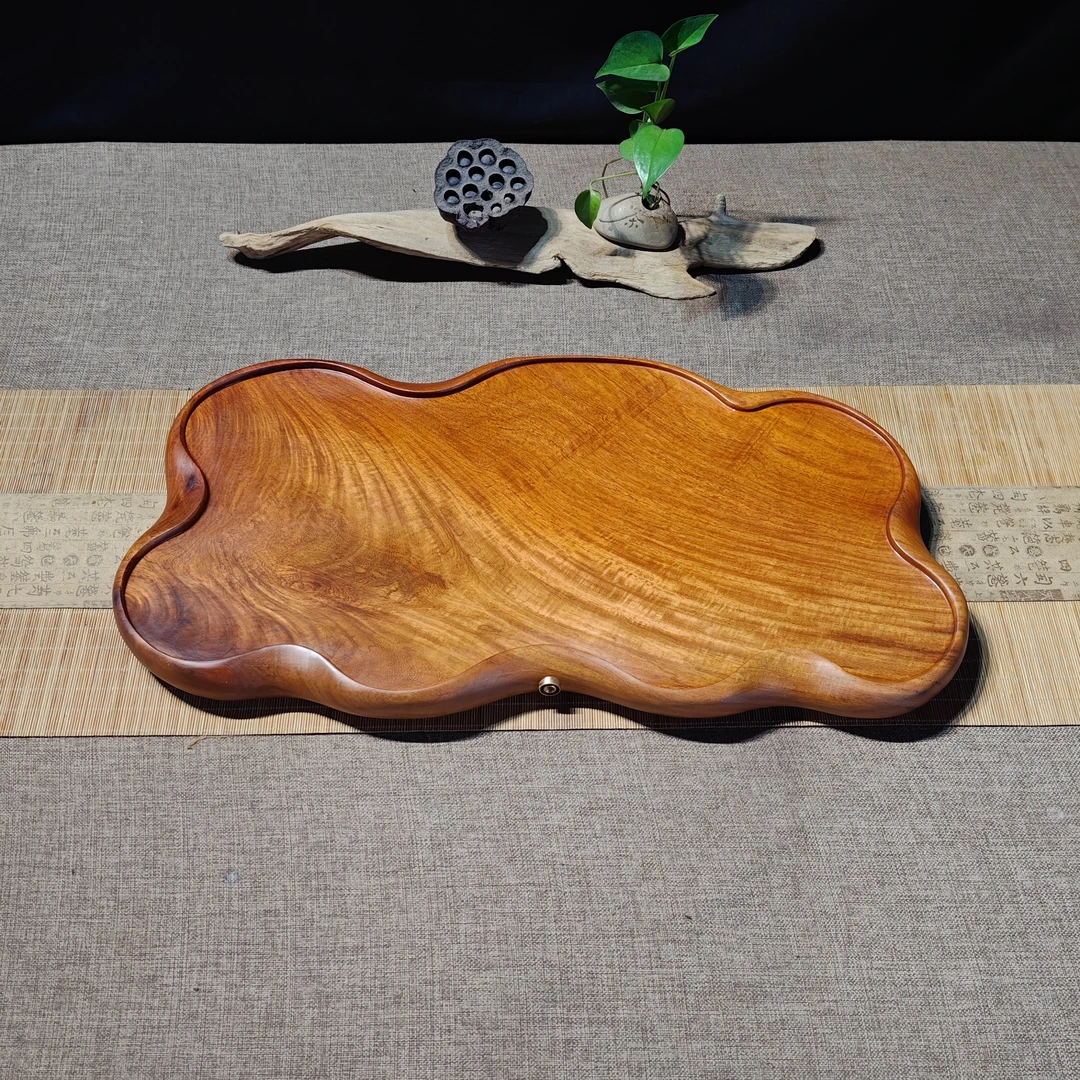 缅甸花梨实木茶盘手工简约家用型小茶盘红木大果紫檀，尺寸56*30
