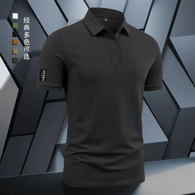 美式复古短袖t恤男士翻领POLO衫夏季经典纯色款商务半袖 休闲上衣
