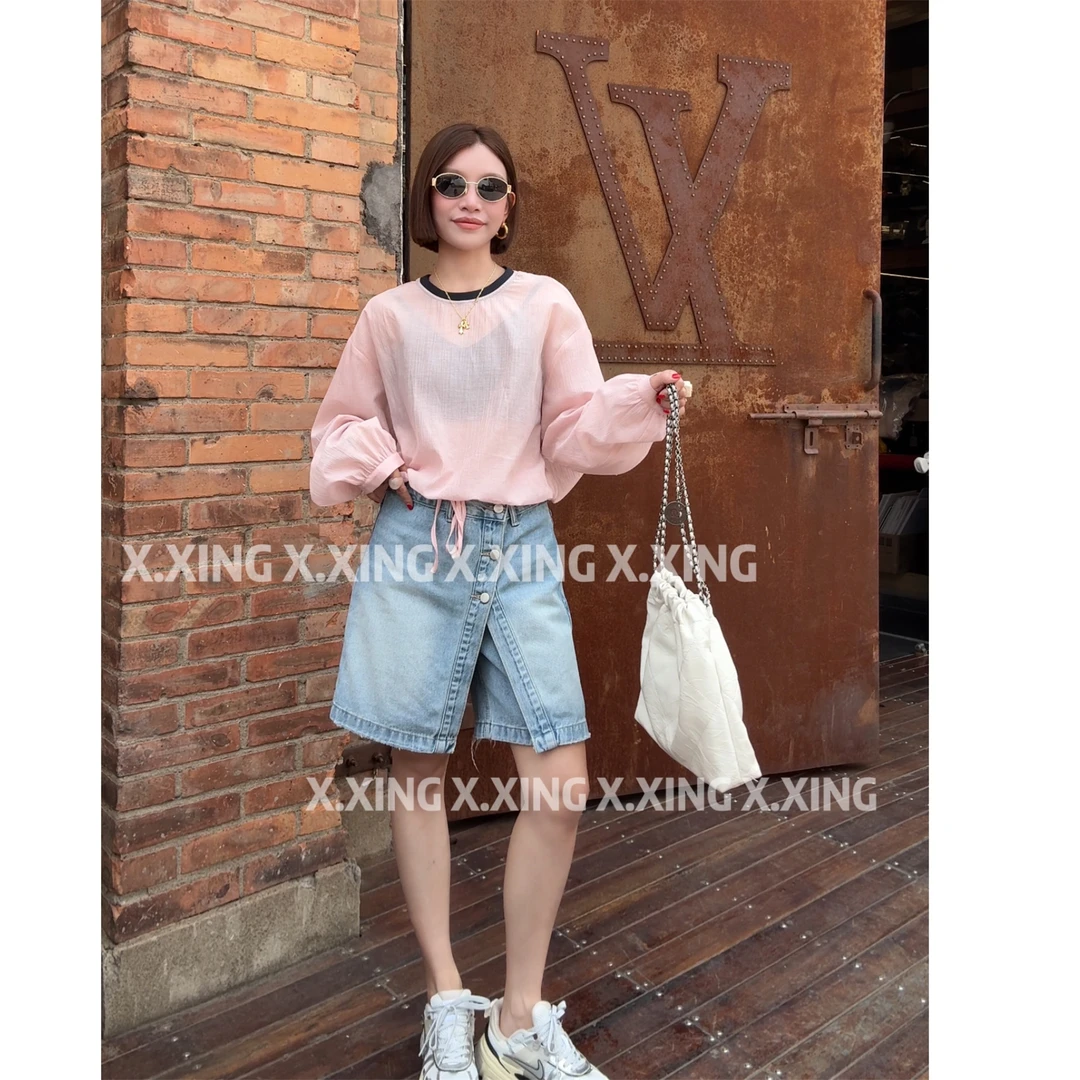 X.x.复古法式气质小个子薄款长袖衬衫宽松休闲防晒上衣C31-1100