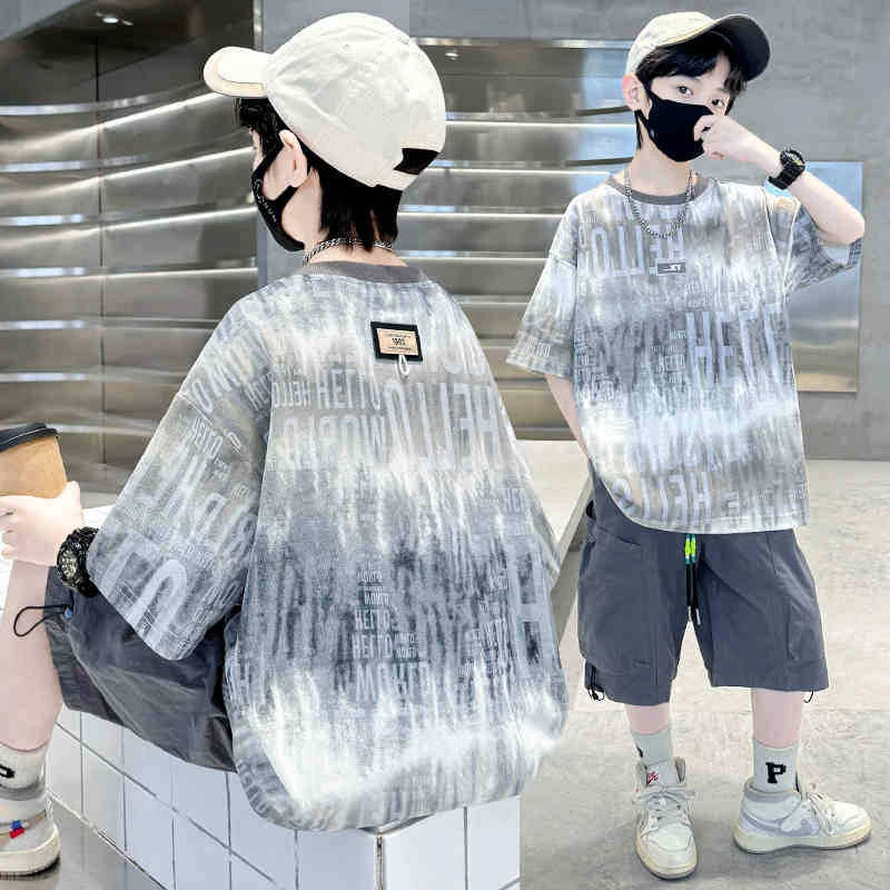 衣秀妍童装棉质扎染印花童装男童短袖t恤夏季新款宝宝半袖上衣中