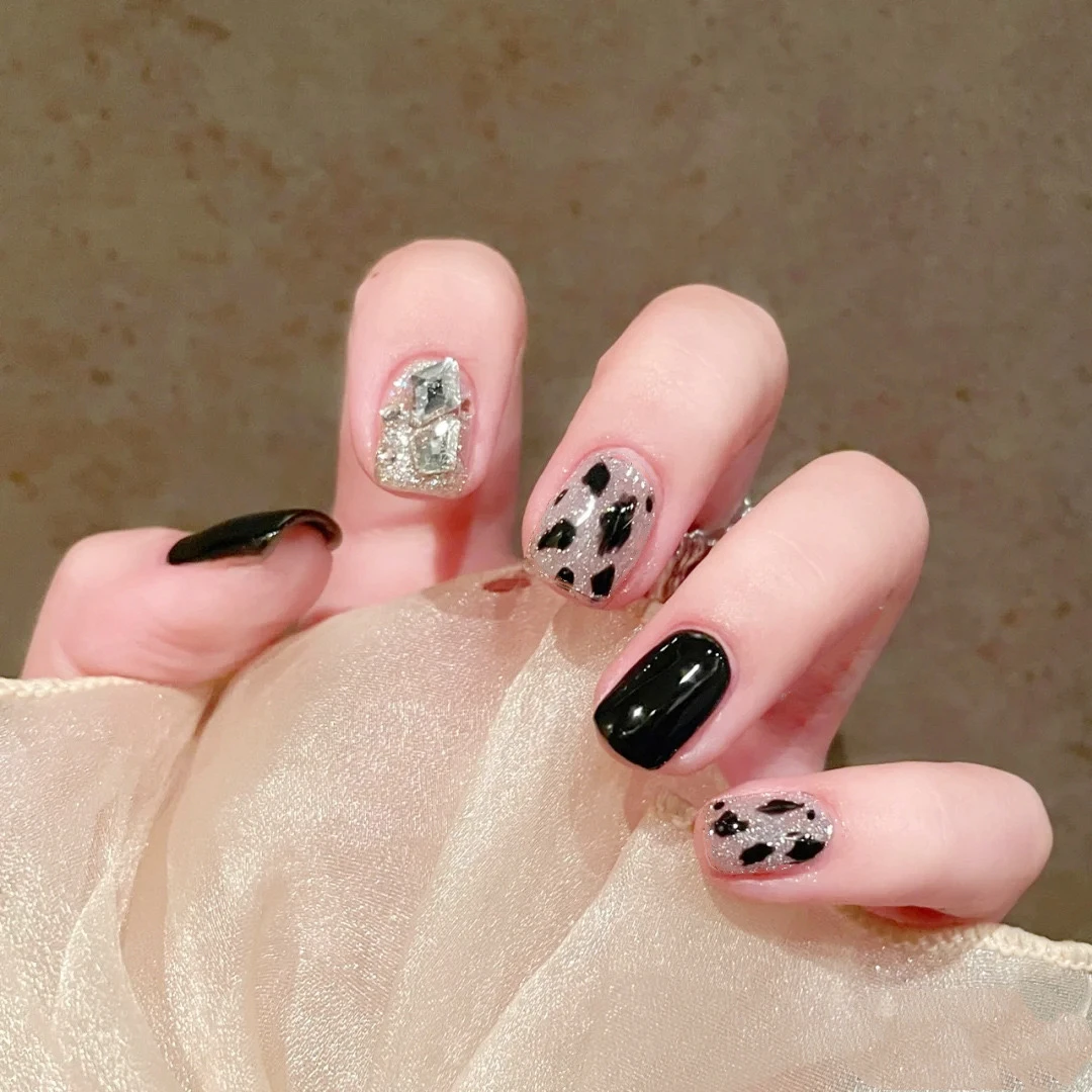 【短圆】黑晶石豹纹 穿戴甲甜酷美甲贴片可拆卸24片可拆卸指甲手工⑧