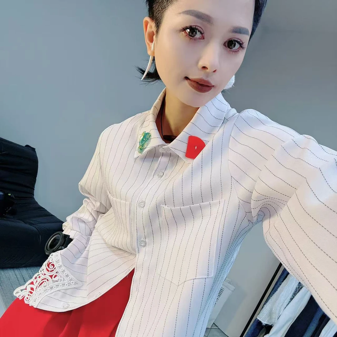 沐爷家2036显瘦气质时尚百搭设计师长袖条纹衬衣