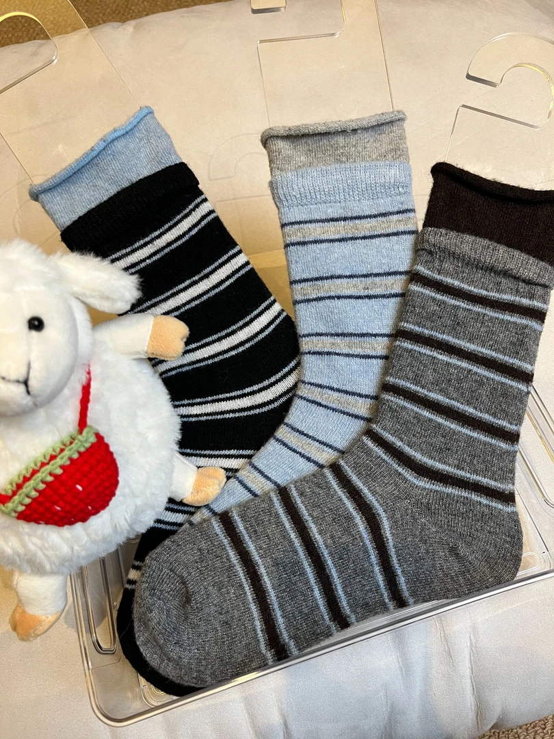 【羊毛公园-生椰拿铁】条纹羊毛袜2025秋冬新款抗寒保暖中筒袜