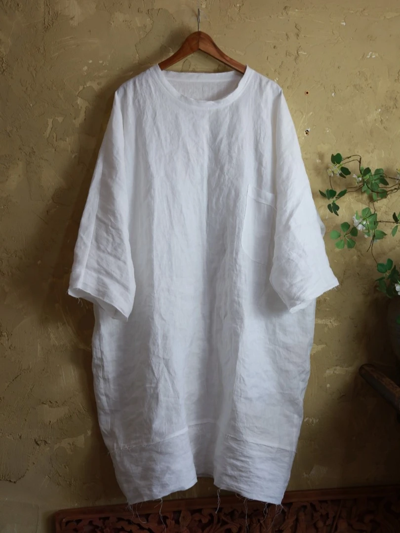 《为物》的作拙朴花私订沙洗纯汉麻长袍夏季长款0171物【归真】